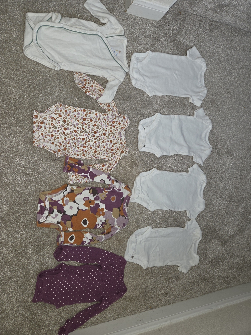 Bundle Of 8 Newborn Onsies, Long Sleeve And Short - 100% Cotton Mixed Brands
